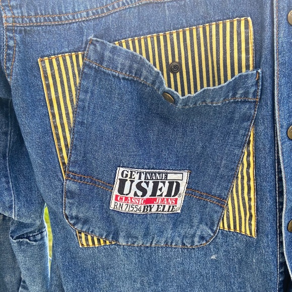 Vintage 90s Get Used By Elie Denim Jean Jacket Mens Medium Snap Button Up Shirt - Picture 3 of 9